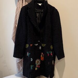 Women's Black Embroidered Coat